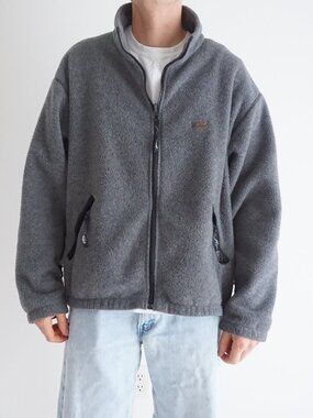 Vintage Far West Grey Zip Fleece Jacket Outdoor Hiking Camping Trail Layer L